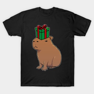 Capybara with a Christmas present on its head T-Shirt